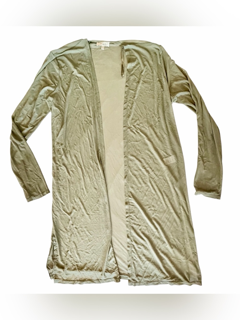 loveJ Sage Green Open Front Sheer Duster Size L
